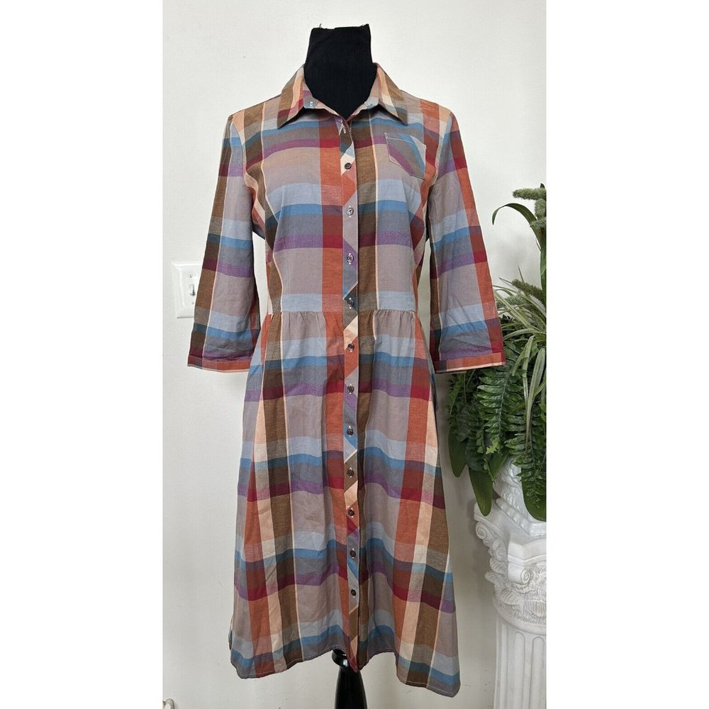 Pendleton Women’s Plaid Multicolor Boho 100% Cotton Fit Flare Midi Dress Sz‎ 12P